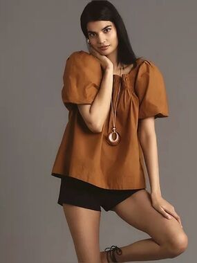 Anthropologie Maeve Puff-Sleeve Smocked Blouse